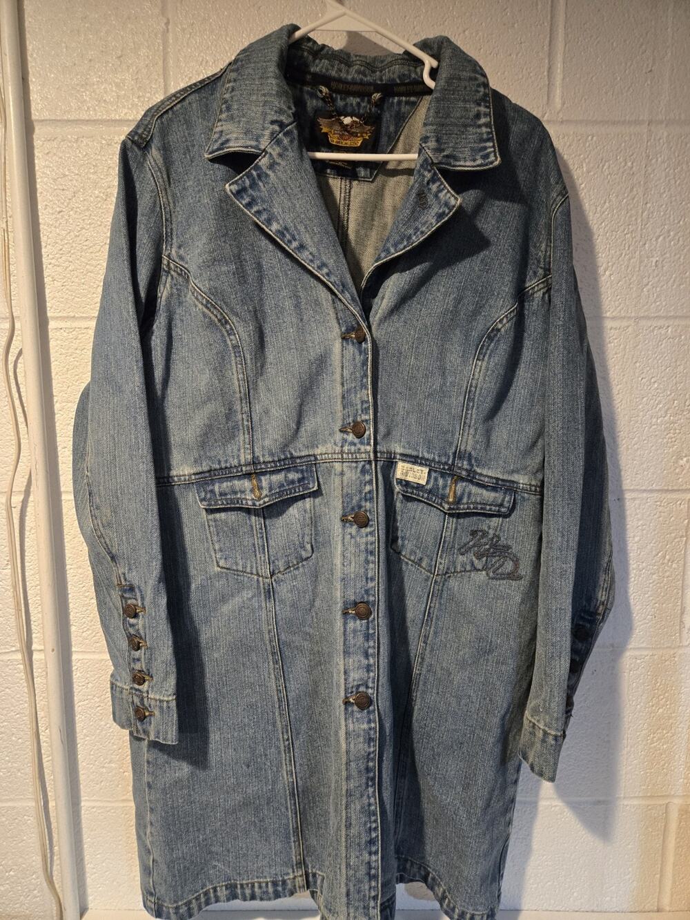 Womens Harley Davidson Long Denim Jacket Size XL Used Good Condition